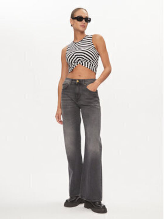 Damen Bluse Ärmellos Gestreift Black