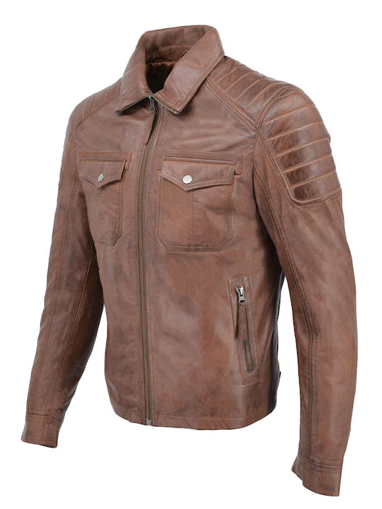 Δερμάτινο Μπουφάν Biker Cognac