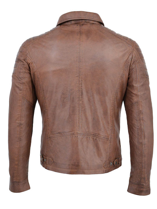 Δερμάτινο Μπουφάν Biker Cognac