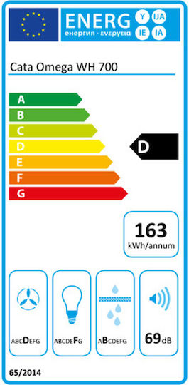 Cata Omega 700 Wh Απορροφητήρας Καμινάδα Ανακύκλωσης 70cm Λευκός