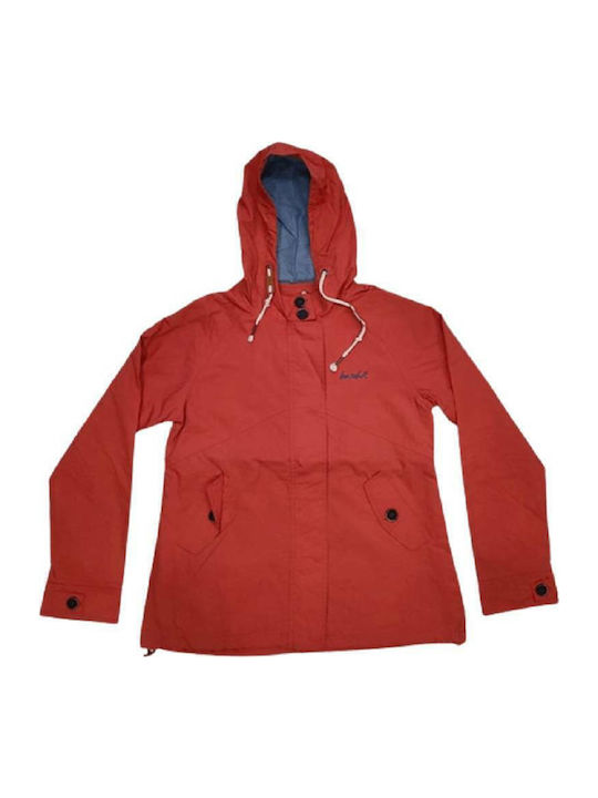 Women's Short Sports Jacket Waterproof and Windproof for Spring or Autumn with Hood Orange