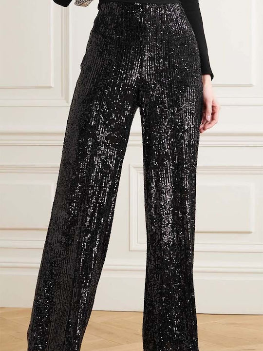 Damen Stoff Palazzo-Hose Schwarz