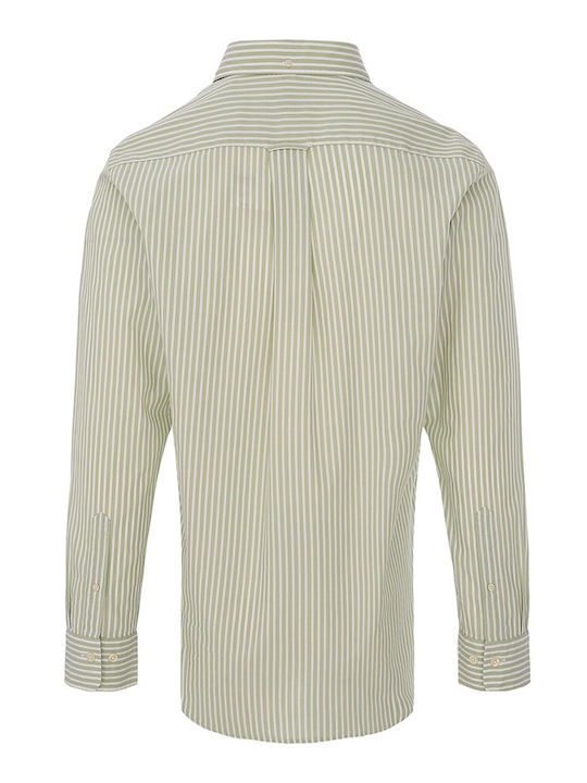 Long-sleeved Cotton Shirt Striped Green