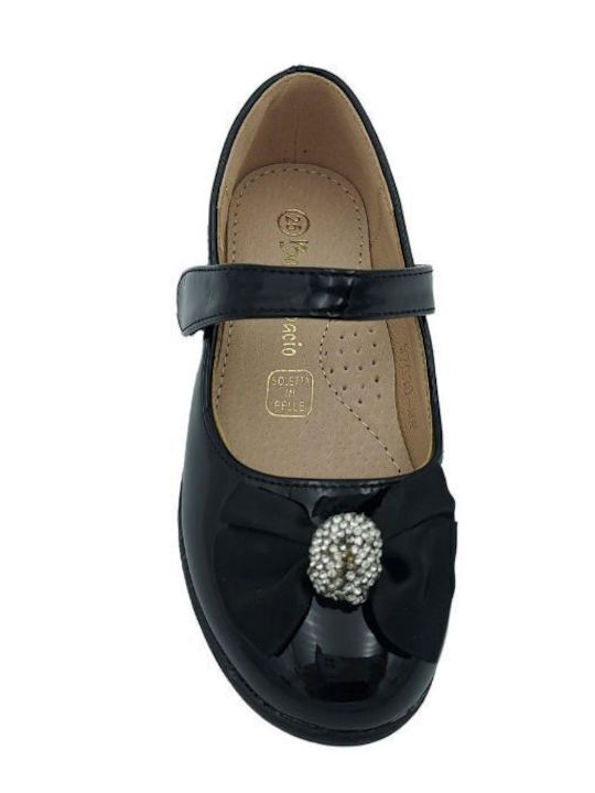 Kids Anatomic Patent Leather Ballerinas with Hoop & Loop Closure Black