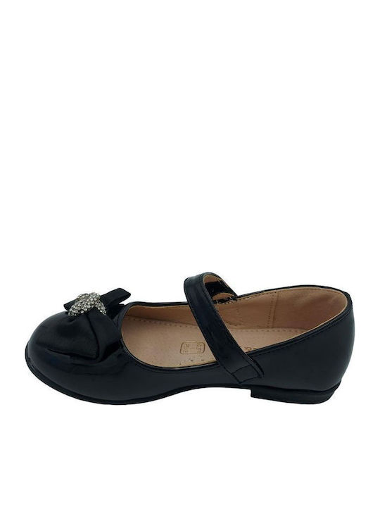 Kids Anatomic Patent Leather Ballerinas with Hoop & Loop Closure Black