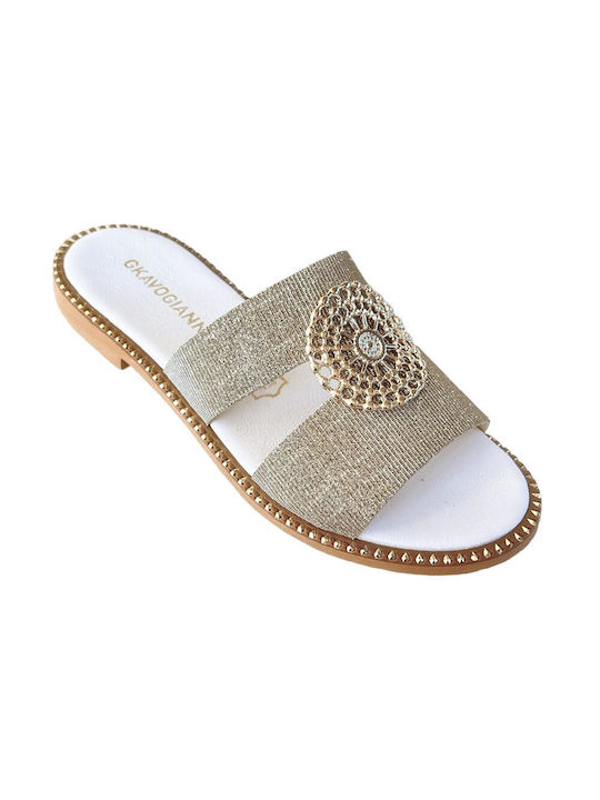 Gkavogiannis Sandals Leather Women's Flat Sandals in Silver Color