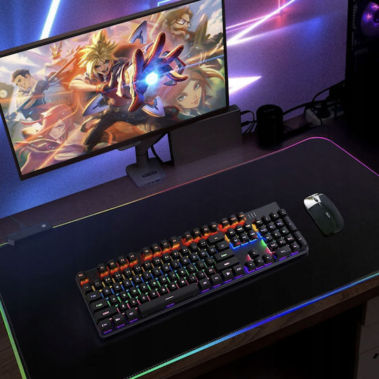 Verk Group Гейминг Мишка Пад XXL (800мм) с RGB Осветление чрез USB Черен