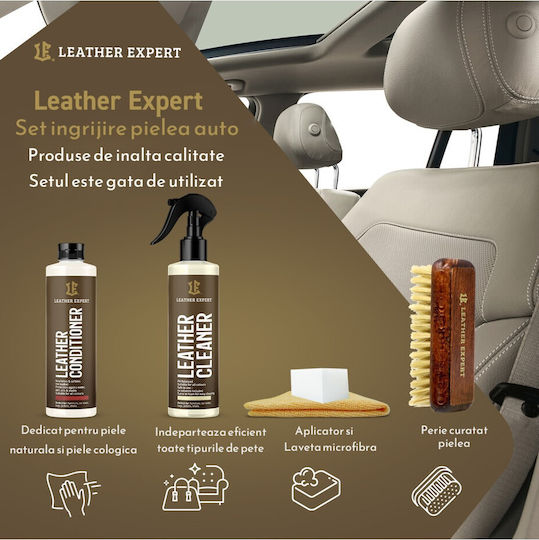 Leather Expert Set De Curățare Strălucire și Protecție Pentru Piese Din Piele Auto 250ml