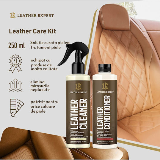 Leather Expert Set De Curățare Strălucire și Protecție Pentru Piese Din Piele Auto 250ml