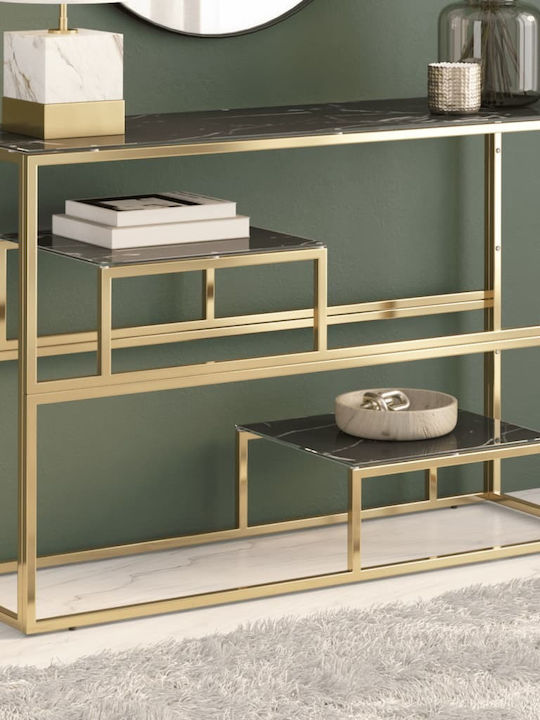 Console Table Metal with Glass Surface Gold L110xW35xH70cm
