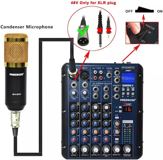 Audio Mixer Digital Mischpult 6 Kanäle & Bluetooth