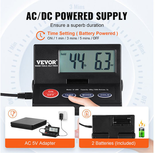 Vevor Electronic Balanță cu Capacitate de Cântărire 50kg și Subdiviziune 10gr