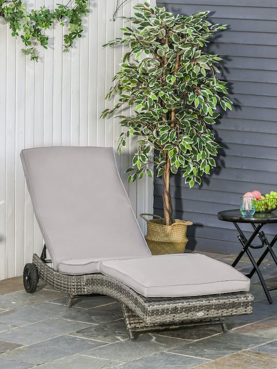 Ξαπλώστρα Rattan με Μαξιλάρι & Ρόδες Γκρι 207x70x70εκ.
