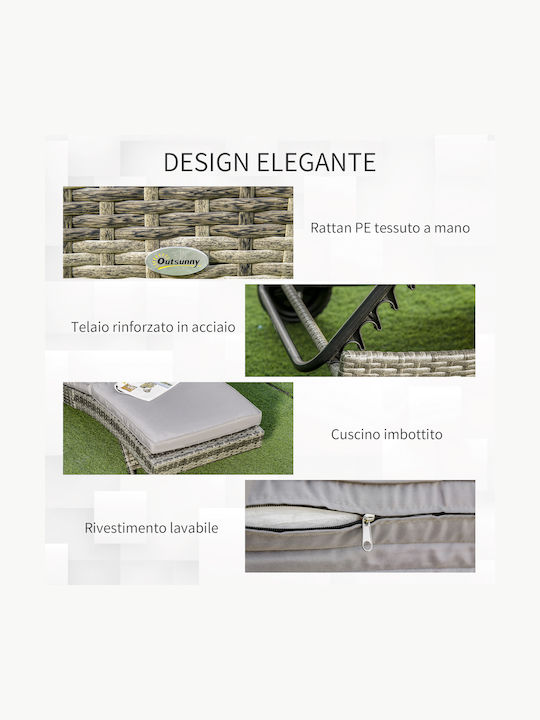 Ξαπλώστρα Rattan με Μαξιλάρι & Ρόδες Γκρι 207x70x70εκ.