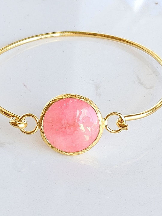 Women's Steel Handcuff Gold with Pink Stone 6,5cm