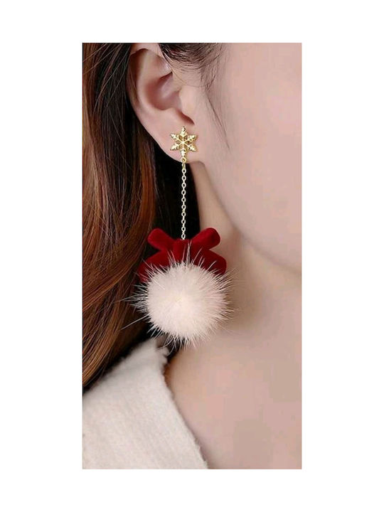 Handmade gold metallic gold handmade christmas earrings with beige tassel and red velvet bow 8cm (tatu moyo)