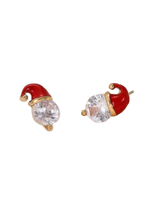 Earrings handmade gold metallic christmas red cap with rhinestones 1,5cm (tatu moyo)