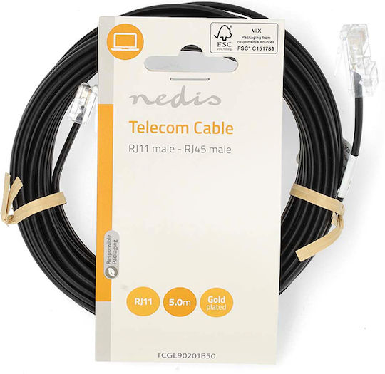 Nedis Flat Telephone Cable RJ11 6P4C 5m Black (233-2608)