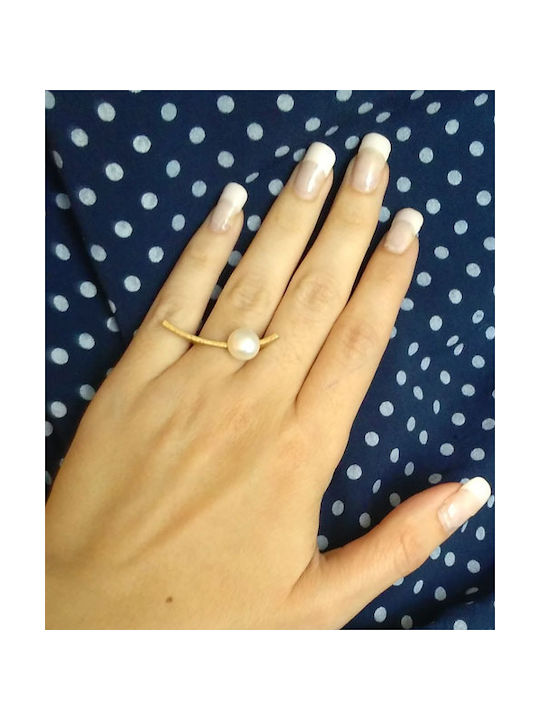 Ano Silver solitaire gold ring with white pearl