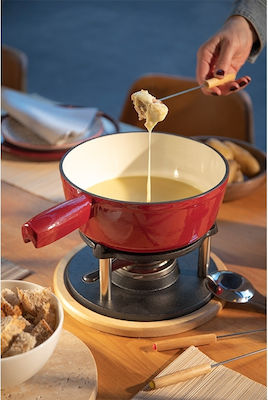 Livoo Cast Iron Fondue Pot with Tea Light Red