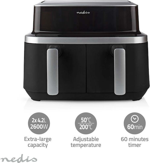 Nedis Friteuză cu aer cu Wi-Fi & Coș Detașabil Dublu 8.4lt Negru KAAF320BK
