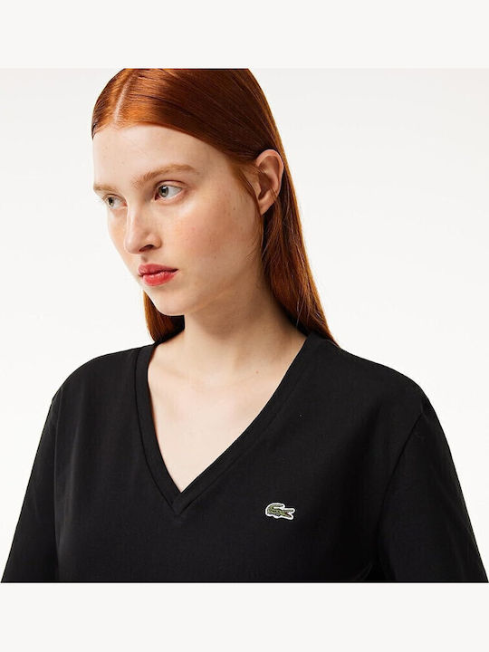 Women's Cotton Short Sleeve Blouse with V-Neck Black