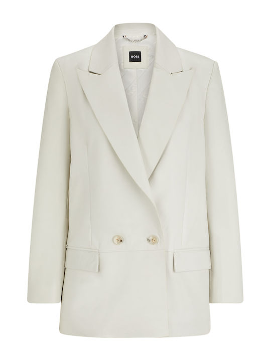 Hugo Boss Damen Leder Gekreuzt Blazer Weiß