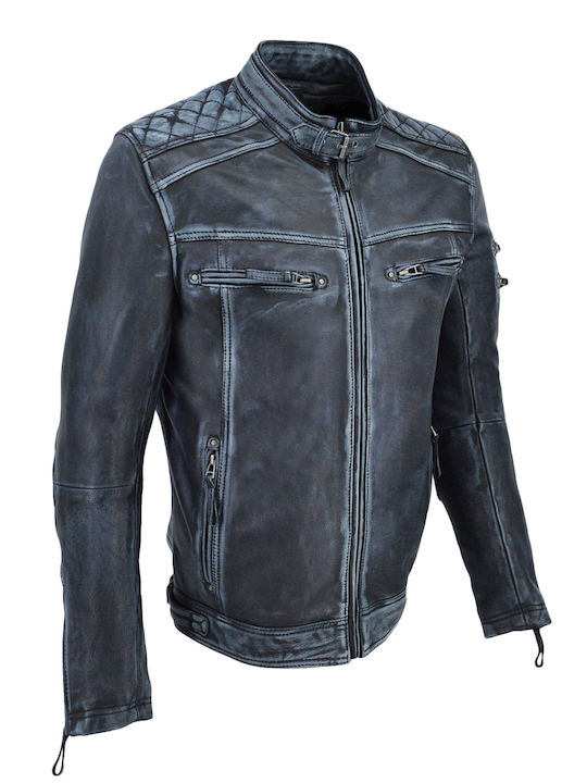 Leather Jacket Biker Black-Grey