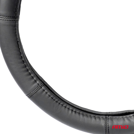 AMiO Auto-Lenkradabdeckung mit Durchmesser 35-37cm aus Kunstleder Schwarz mit Schwarzer Naht