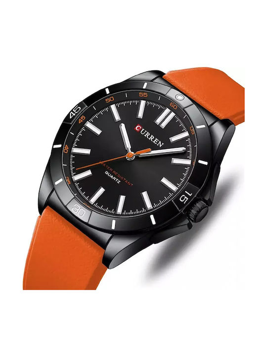 Curren Watch Battery with Orange Rubber Strap