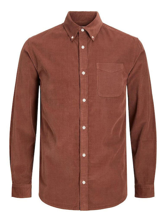 Jack & Jones Cămașă Bărbătească Cu mânecă lungă Corduroy Cambridge Brown