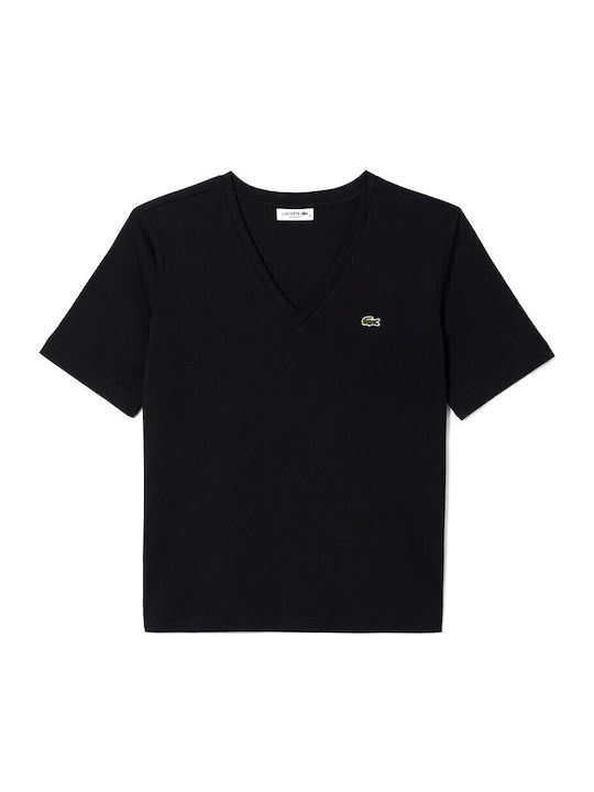 Women's Cotton Short Sleeve Blouse with V-Neck Black