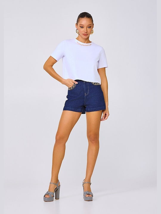 Lynne Damen Crop Top Kurzarm White