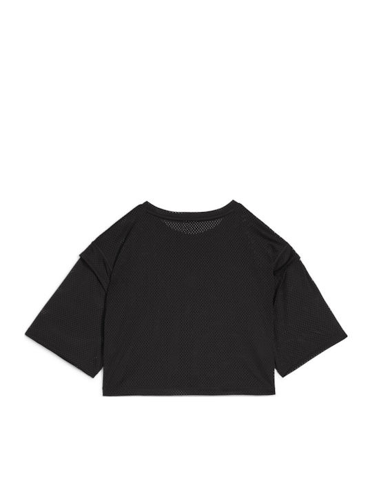 Damen Sportlich Crop T-Shirt mit Transparenz Schwarz