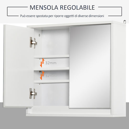HomCom Rechteckiger Badezimmerspiegel aus MDF mit Regal & Schrank 48x14,5cm Weiß