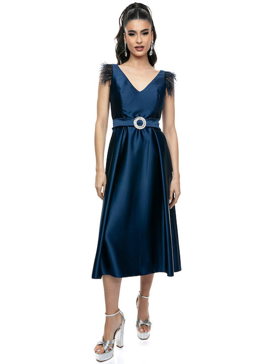 RichgirlBoudoir Midi Evening Dress Satin Blue