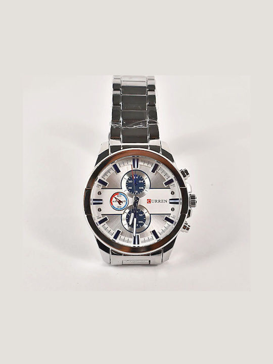 Curren 8274 Ανδρικό Ρολόι 45mm Μπαταρίας με Ασημί Μεταλλικό Μπρασελέ