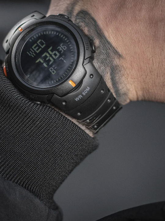M-Tac Ψηφιακό Ανδρικό Ρολόι 46mm Μπαταρίας με Μαύρο Καουτσούκ Λουράκι