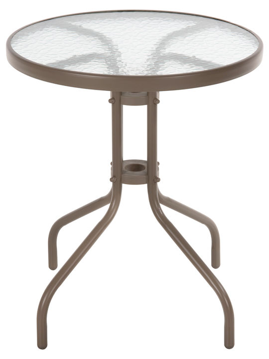 Outdoor Dinner Table with Glass Surface and Metal Frame Champagne 60x60x70cm