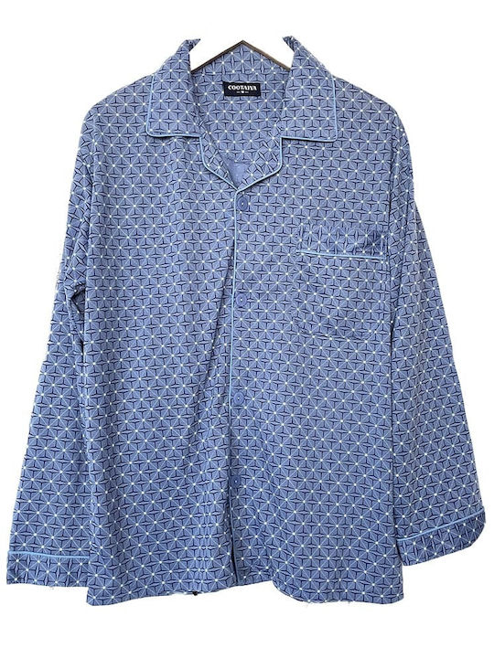 Cootaiya Men's Summer Cotton Pajamas Set BLUE