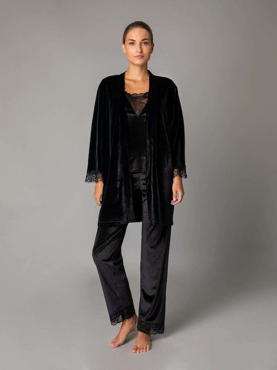 Milena by Paris Winter Women's Pyjama Set Velvet Black