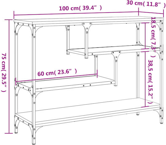 Metal Console Table Grey Sonoma L100xW30xH75cm