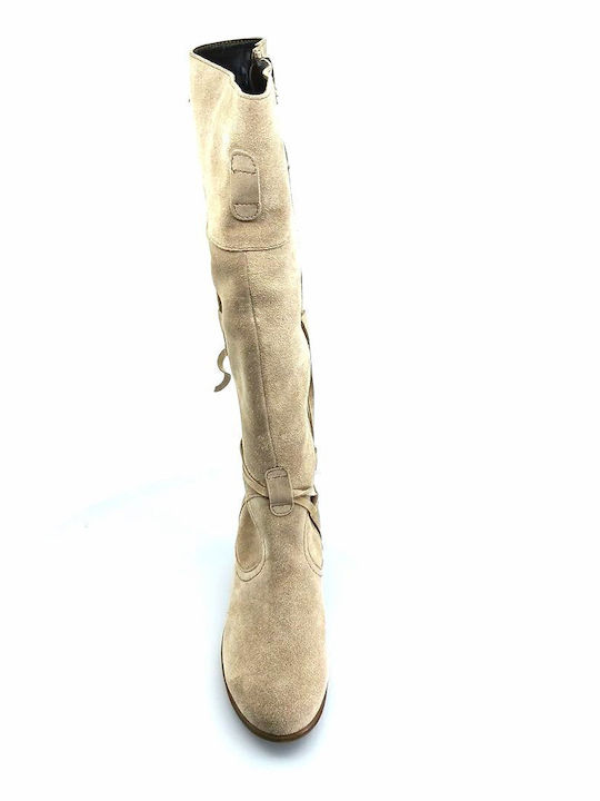 Wildleder Damenstiefel mit mittlerem Absatz Beige
