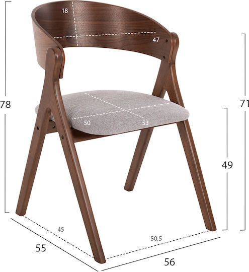 Nekker Dining Room Wooden Armchair Walnut / Grey 56x55x78cm