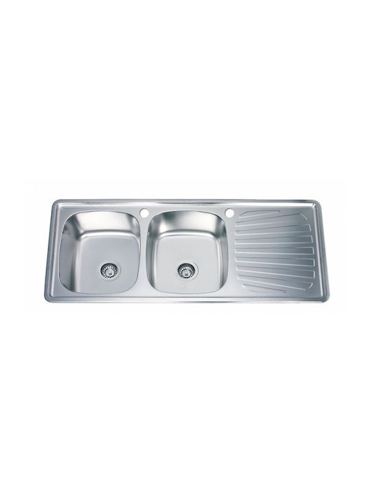 Inter Ceramic Alpaca ICSETICF72582907313ICK12050SSR Drop-In Chiuvetă Chiuvetă de bucătărie unghiulară Inox L120xW50cm Argintiu