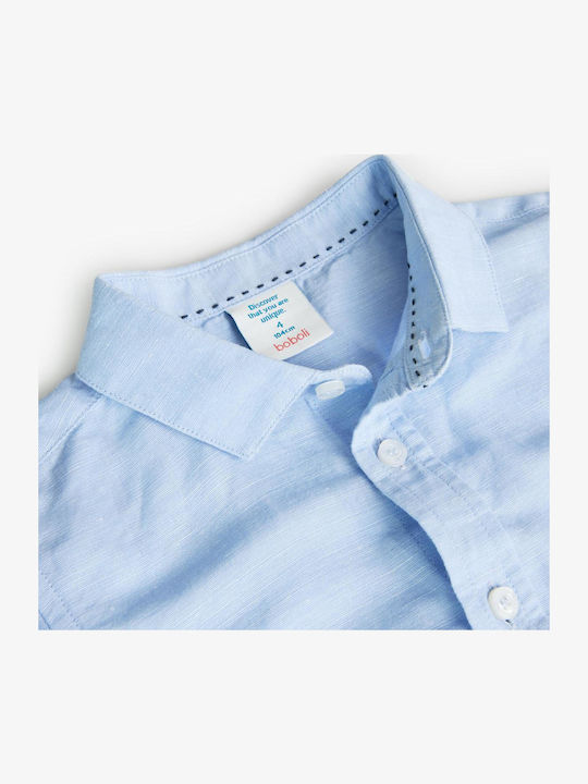 Kinder Hemd Langarm Leinen blau