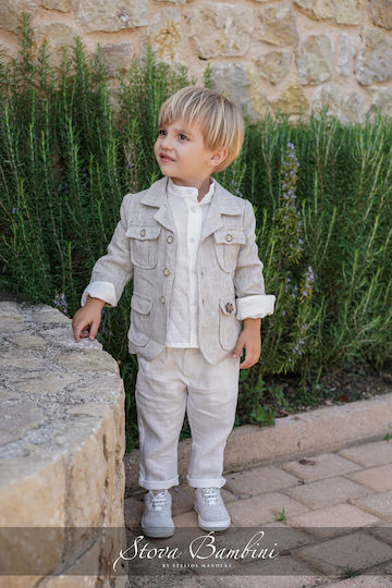 Stova Bambini Boys Linen Baptism Suit Beige