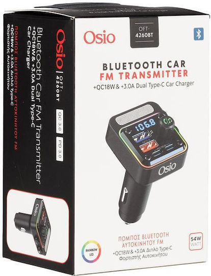 Osio FM Transmitter Αυτοκινήτου με Bluetooth / USB / Type-C