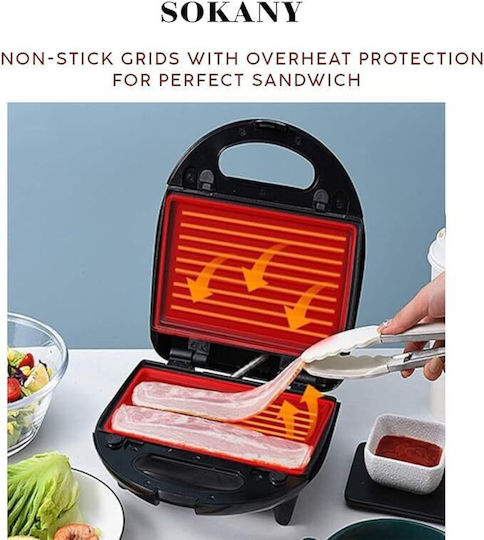 Sokany BBQ-138 Τοστιέρα για 2 Τοστ 800W Μαύρη