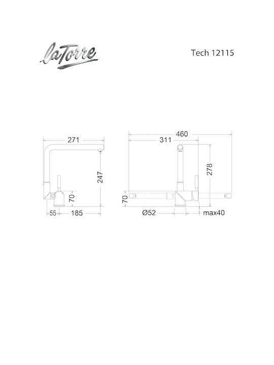 La Torre Tech Kitchen Faucet Counter Inox Silver
